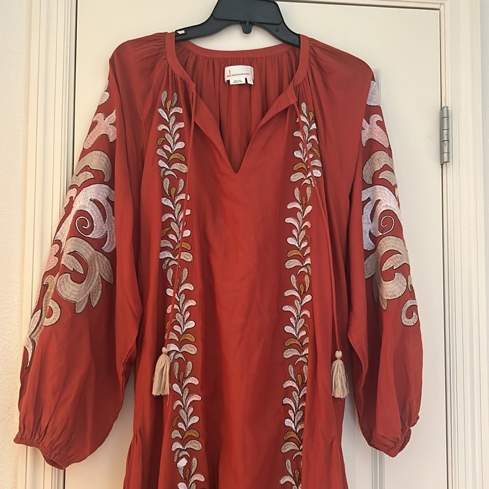 Anthropologie Rust Embroidered Long Sleeve Dress - Picture 4 of 17